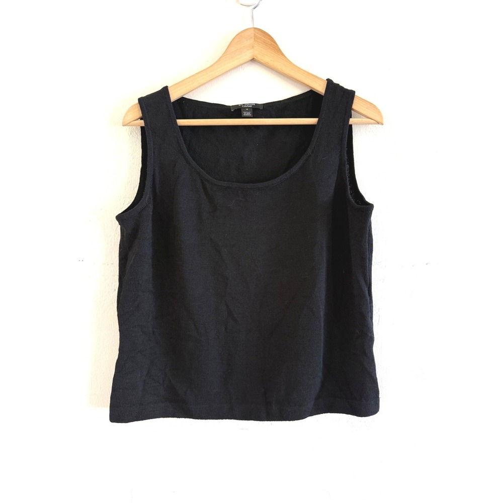 St John Caviar Womens Black Wool Blend Knit Scoop Neck Tank Top Size M